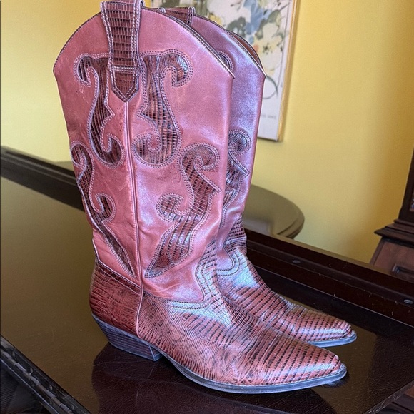Nine West Shoes - Brown Women’s Nine West Leather Western Cowboy Country Boots, 9.5M